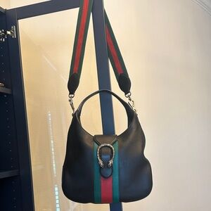 Gucci Black Shoulder Bag with Green and Red Accent